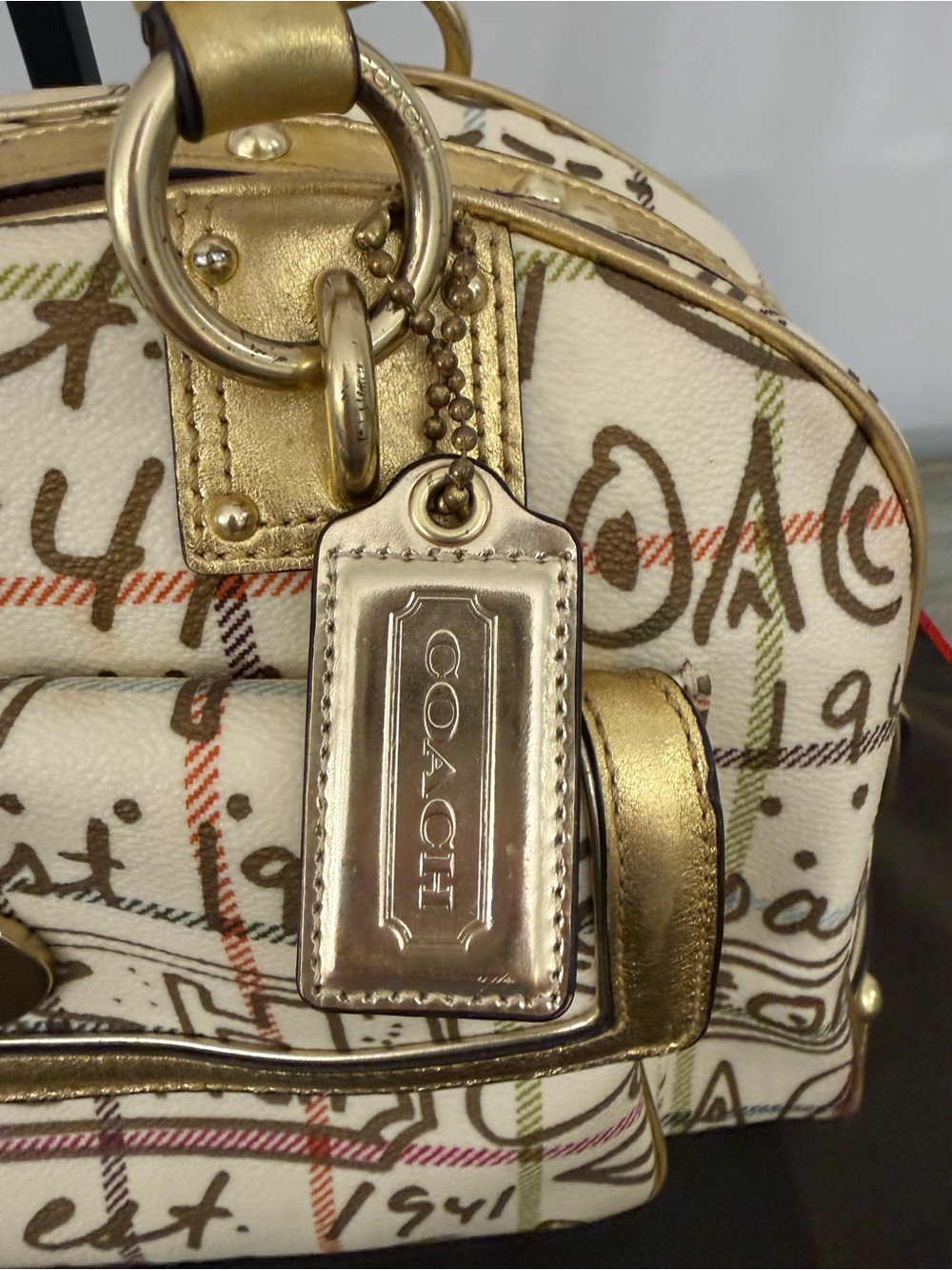 Vintage Coach Graffiti Tattersall Chelsea Satchel & Wallet Set Gold Y2K F13186 - Picture 2 of 16